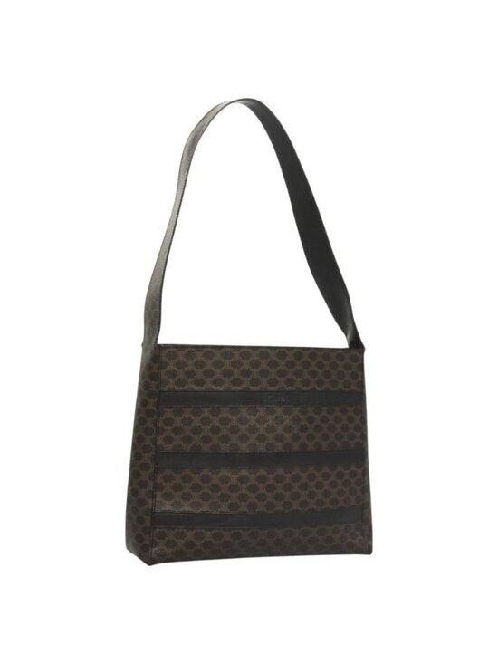 CELINE Handbags - Authentic CELINE Macadam Canvas Shoulder Bag PVC Leather Black Gold